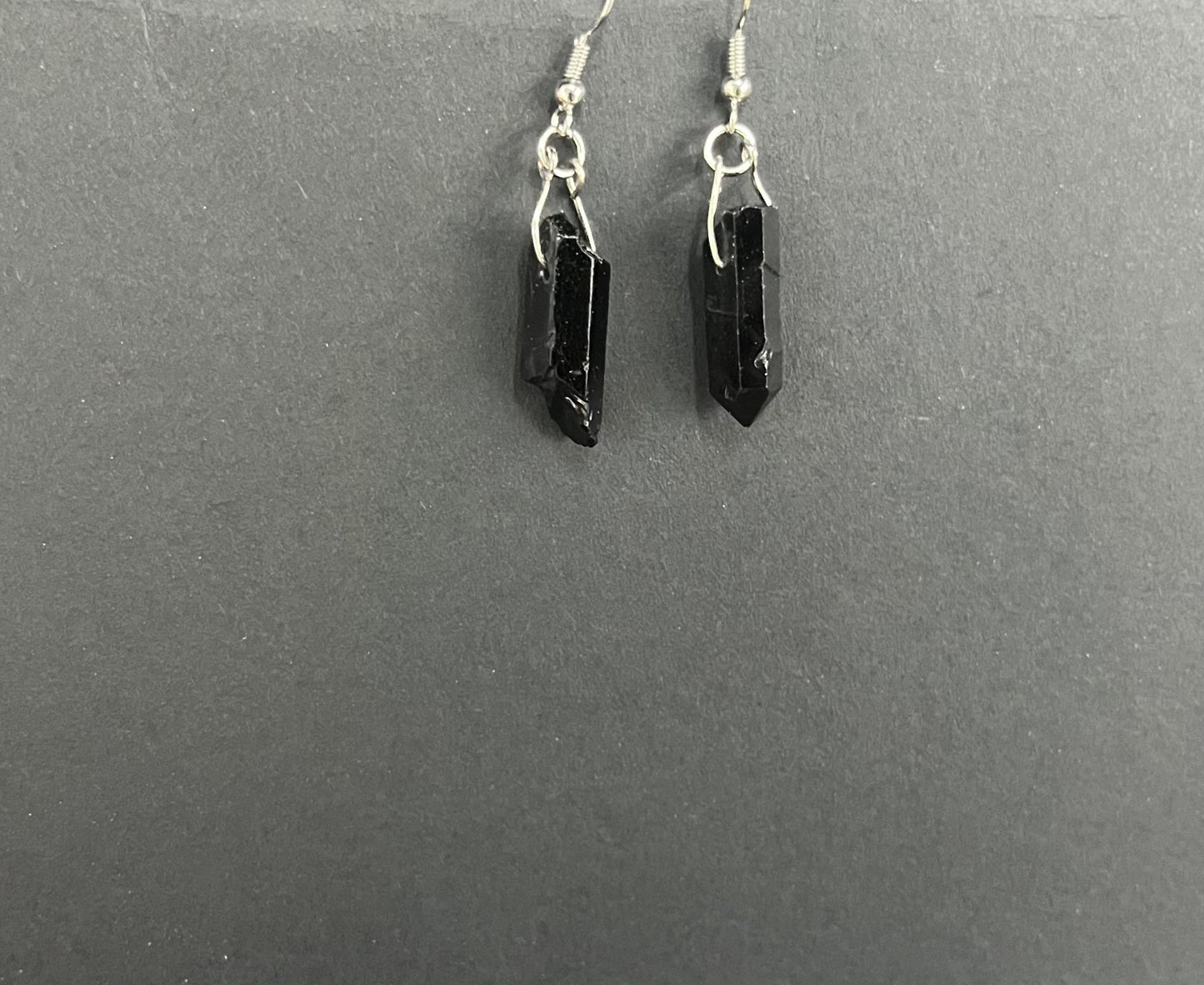 Blacks Quartz Drop Earrings with Silver Accents