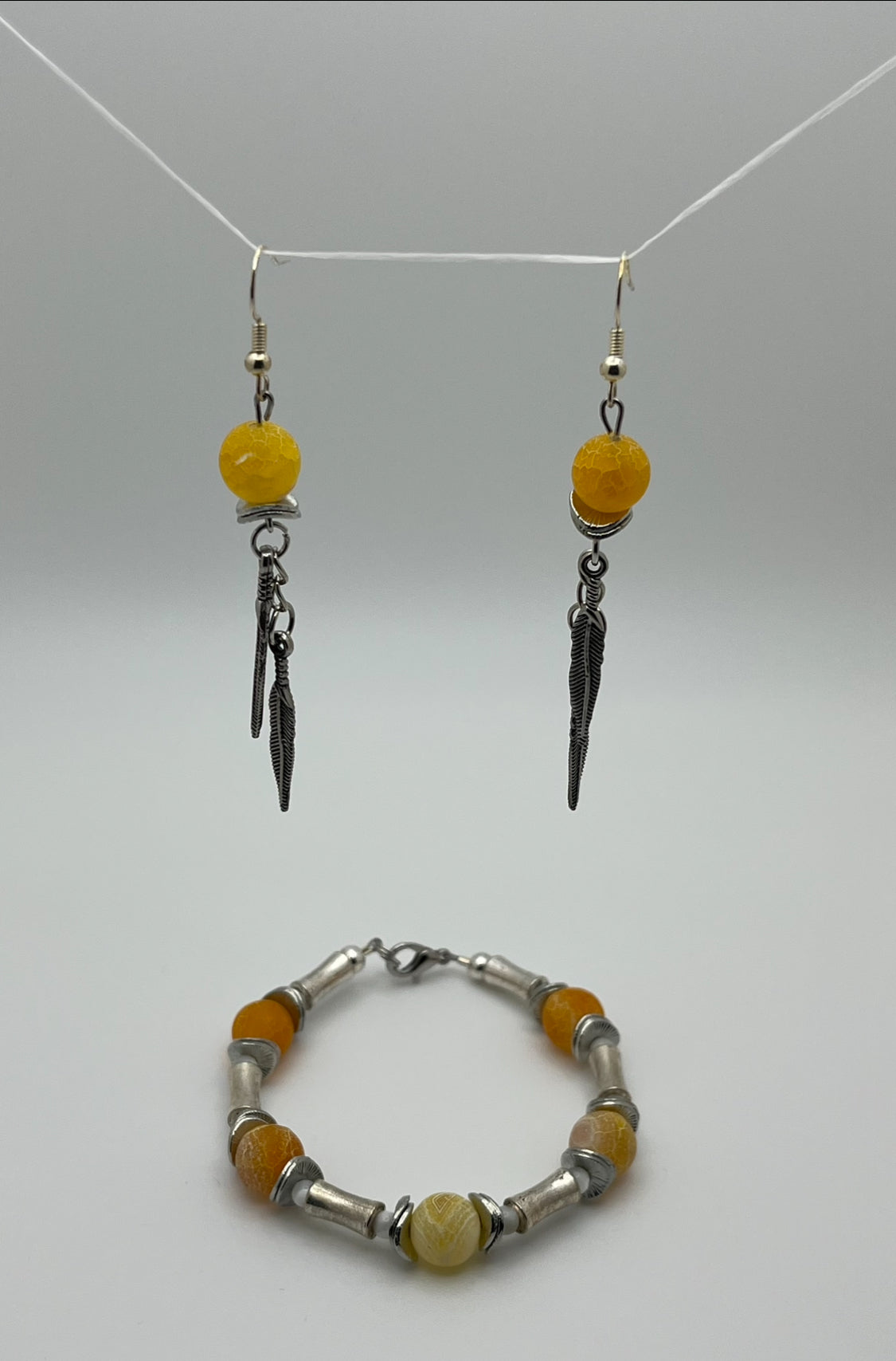 Yellow Agate Necklace, Earring Set