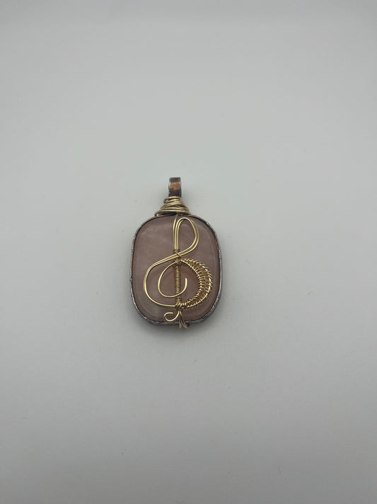 Music Note, Pink Quartz Pendant