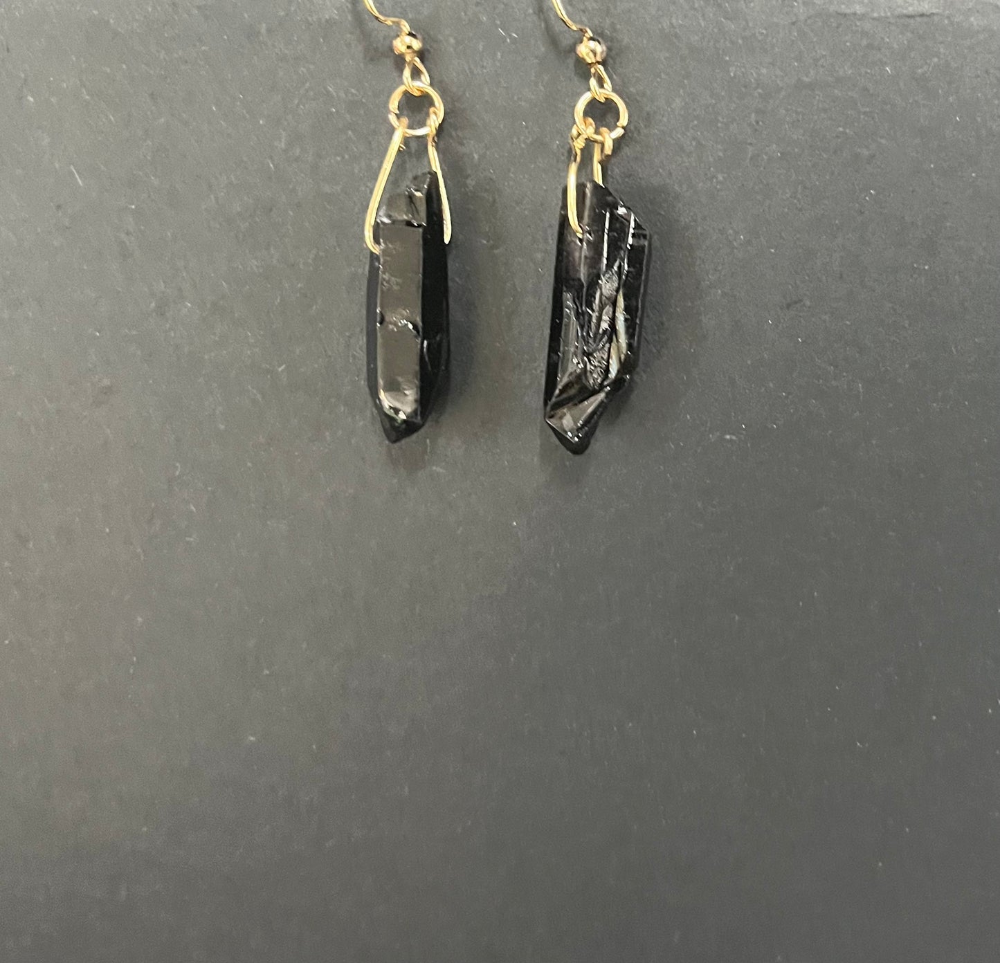 Black Quartz Drop Earrings with Gold Accents